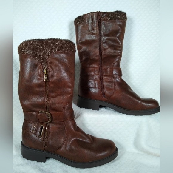 Women's Carisse by Baretraps Brown Faux Fur-Lined Boots Sz 8.5 Inside Zipper - Picture 1 of 9